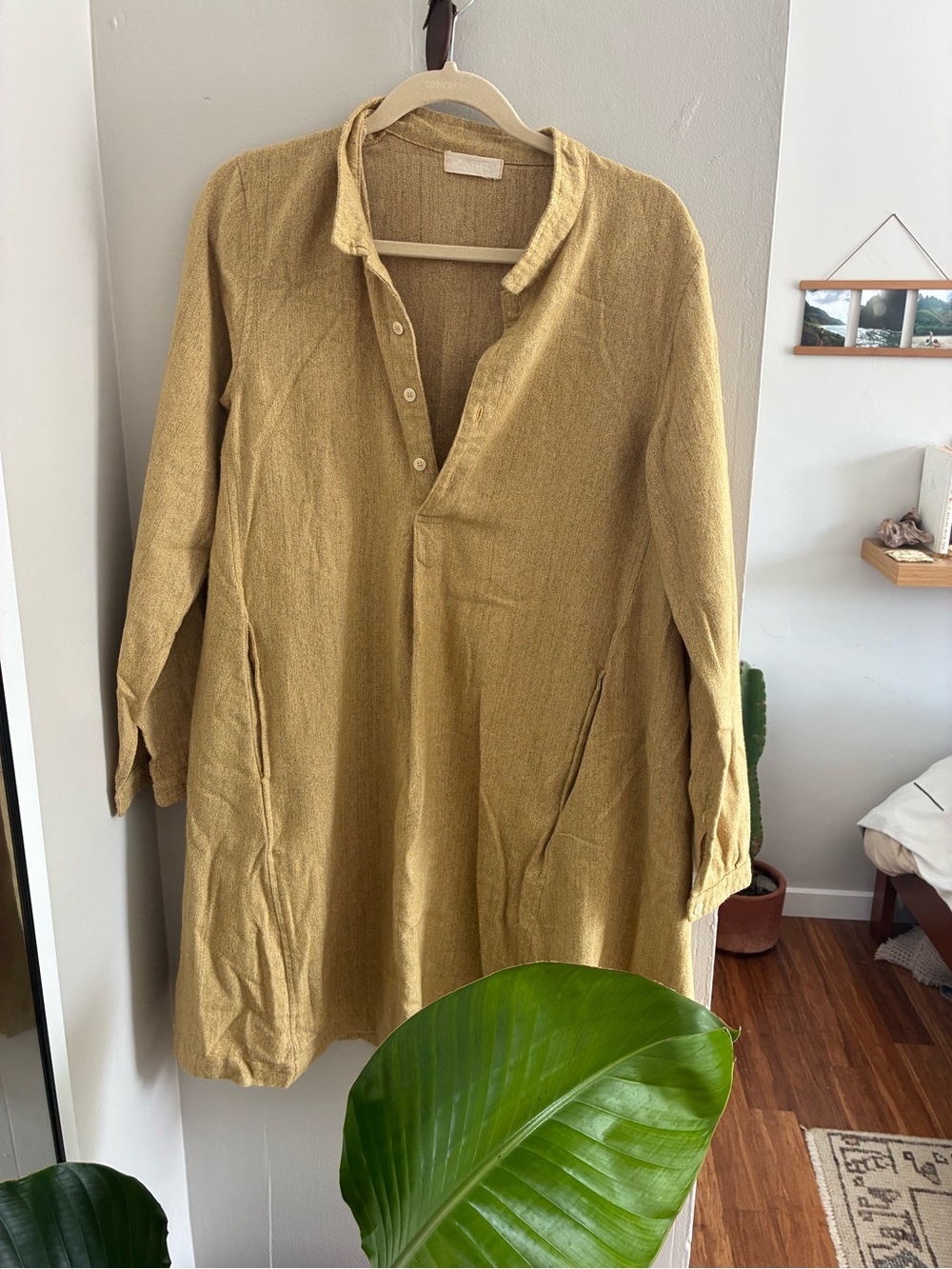 CP Shades Light Olive Green Linen Tunic Dress